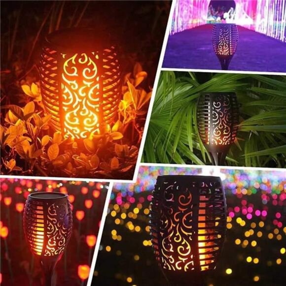 Led Solar Torch Light Flickering Flame Outdoor Waterproof Halloween Decorations - Picture 4 of 7